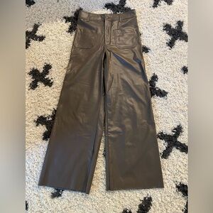 Zara Brown Faux Leather High Waisted Pants with Front Pocket Detail Size 4